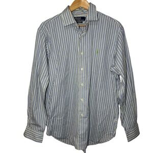 Polo Ralph Lauren Shirt Men Large Blue Striped Classic Fit Long Sleeve Button Up